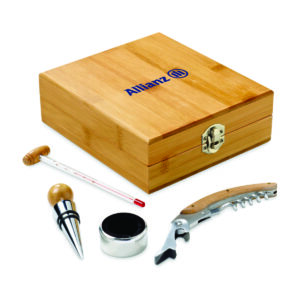 Conjunto para vinho em bambu e zinco